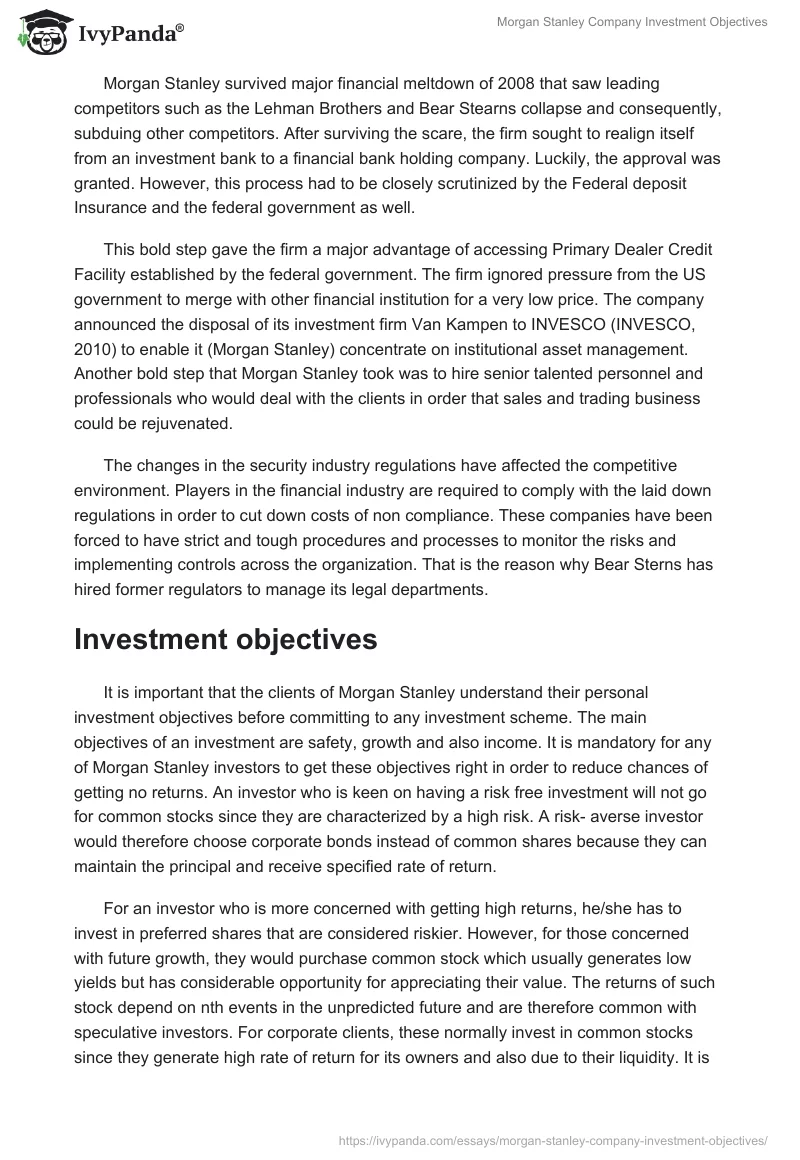 Morgan Stanley Company Investment Objectives. Page 2