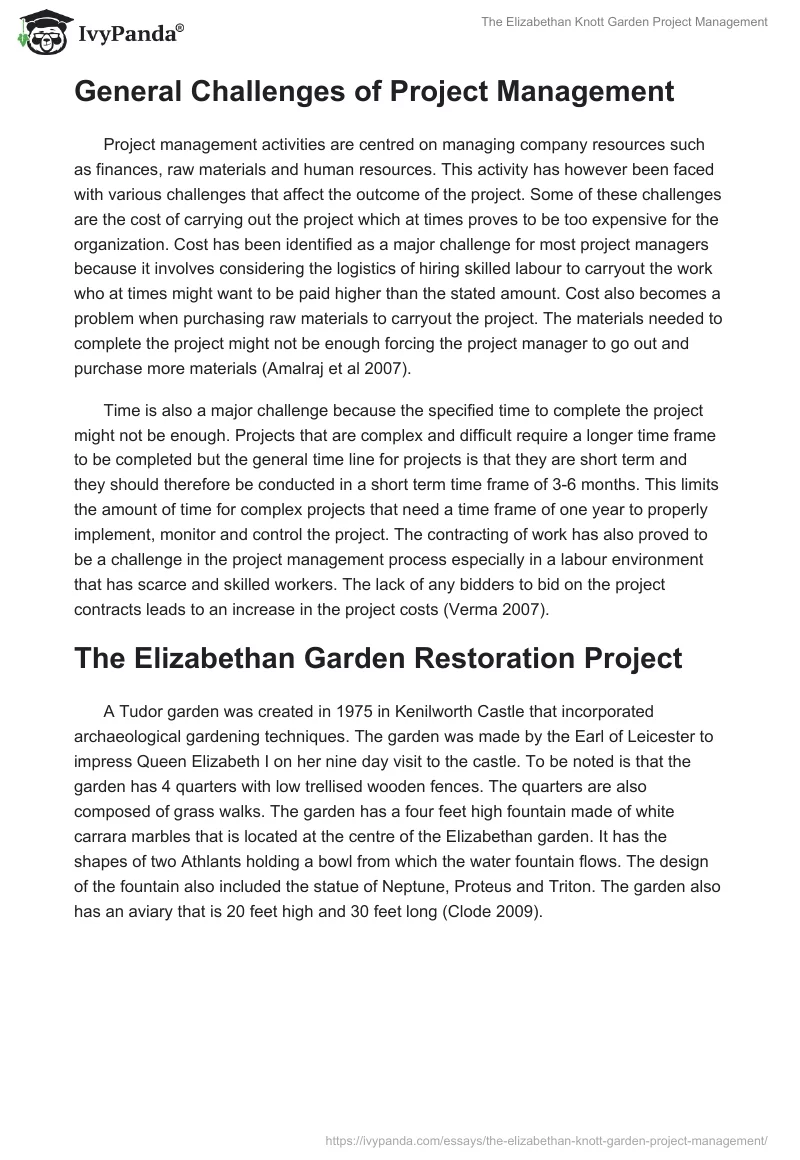 The Elizabethan Knott Garden Project Management. Page 3