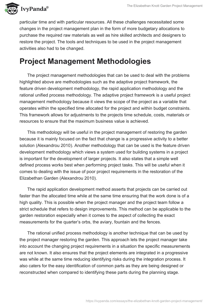The Elizabethan Knott Garden Project Management. Page 5