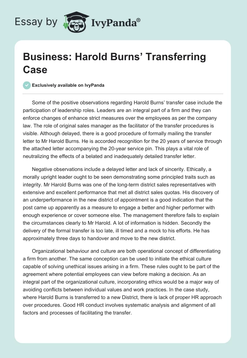 Business: Harold Burns’ Transferring Case. Page 1