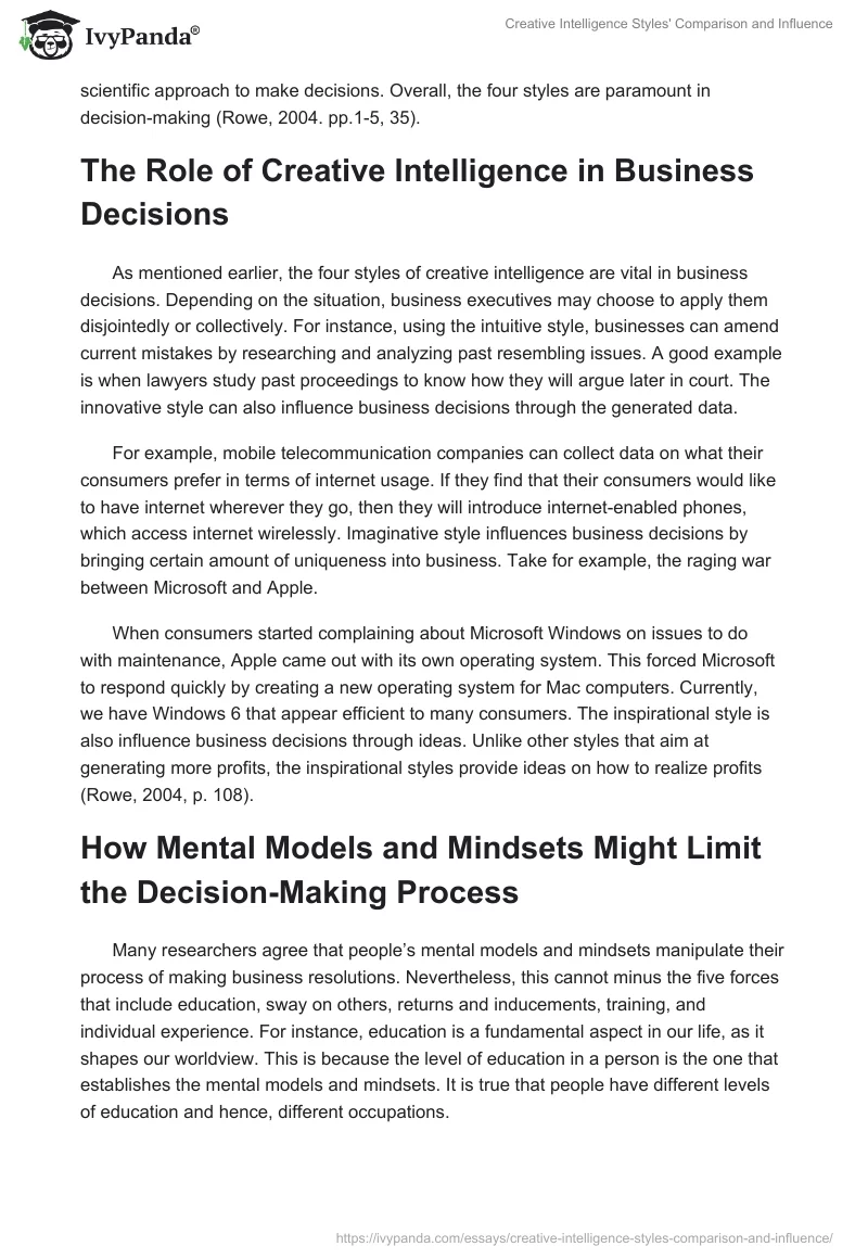 Creative Intelligence Styles' Comparison and Influence. Page 2