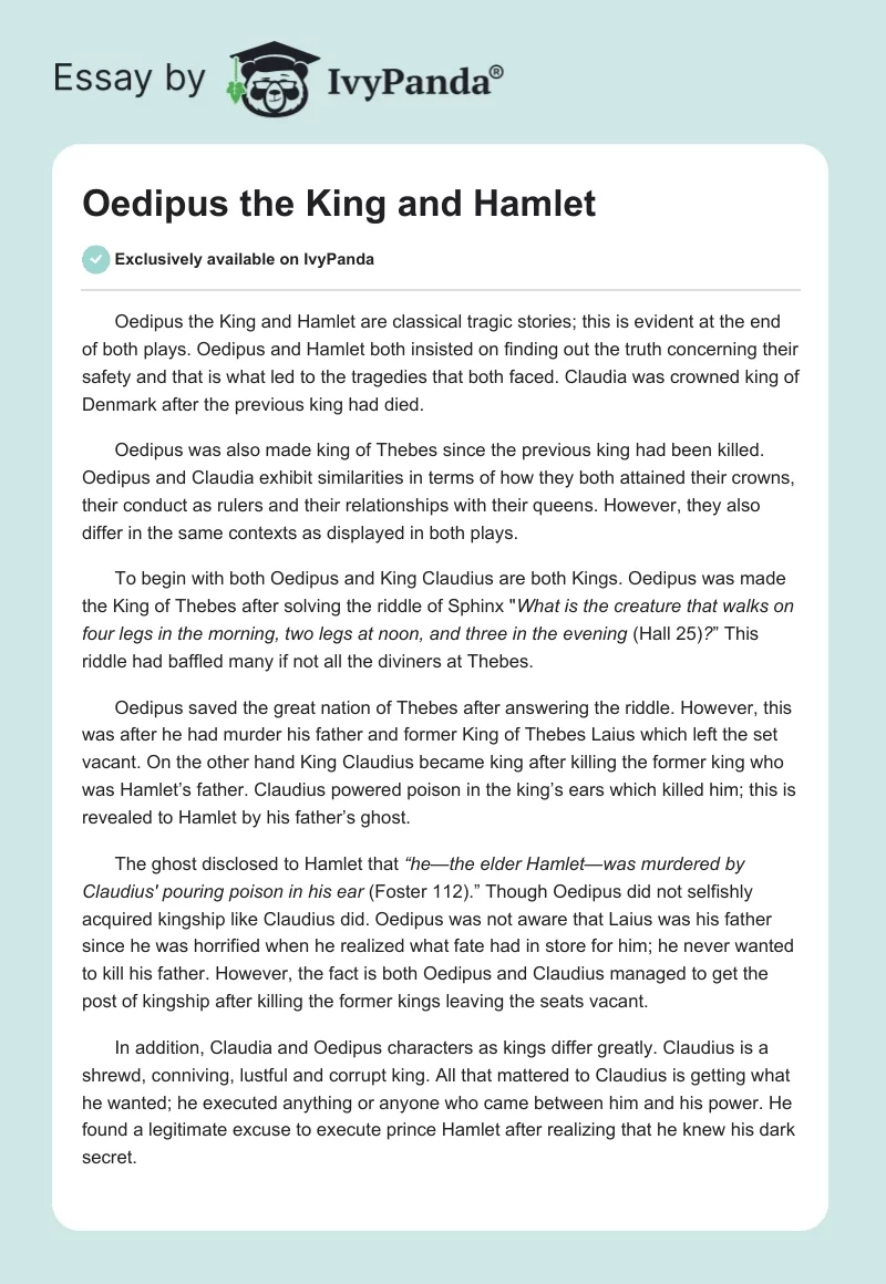 Oedipus the King and Hamlet. Page 1