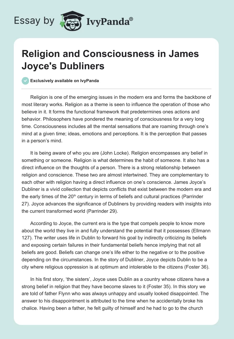 Religion and Consciousness in James Joyce's "Dubliners". Page 1