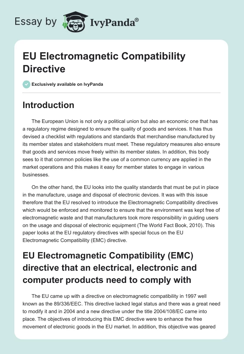 EU Electromagnetic Compatibility Directive. Page 1