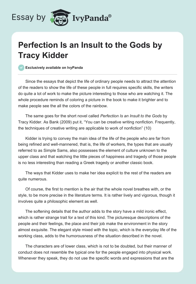 "Perfection Is an Insult to the Gods" by Tracy Kidder. Page 1