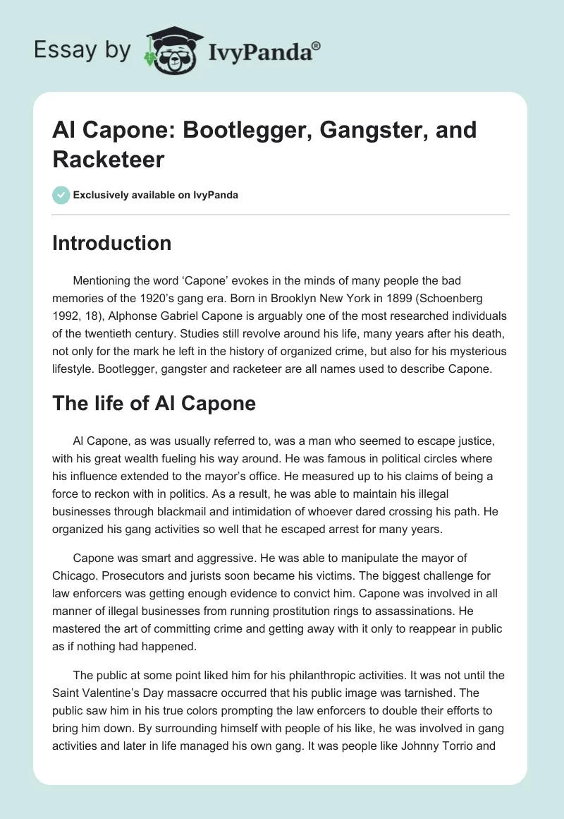 Al Capone: Bootlegger, Gangster, and Racketeer. Page 1