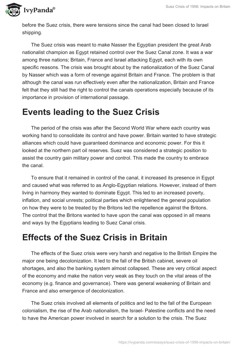 Suez Crisis of 1956: Impacts on Britain. Page 2
