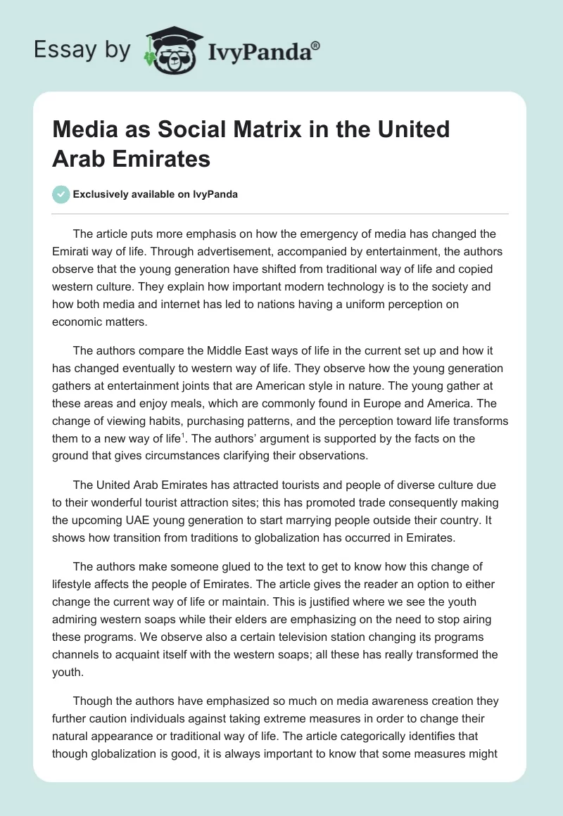 Media as Social Matrix in the United Arab Emirates. Page 1