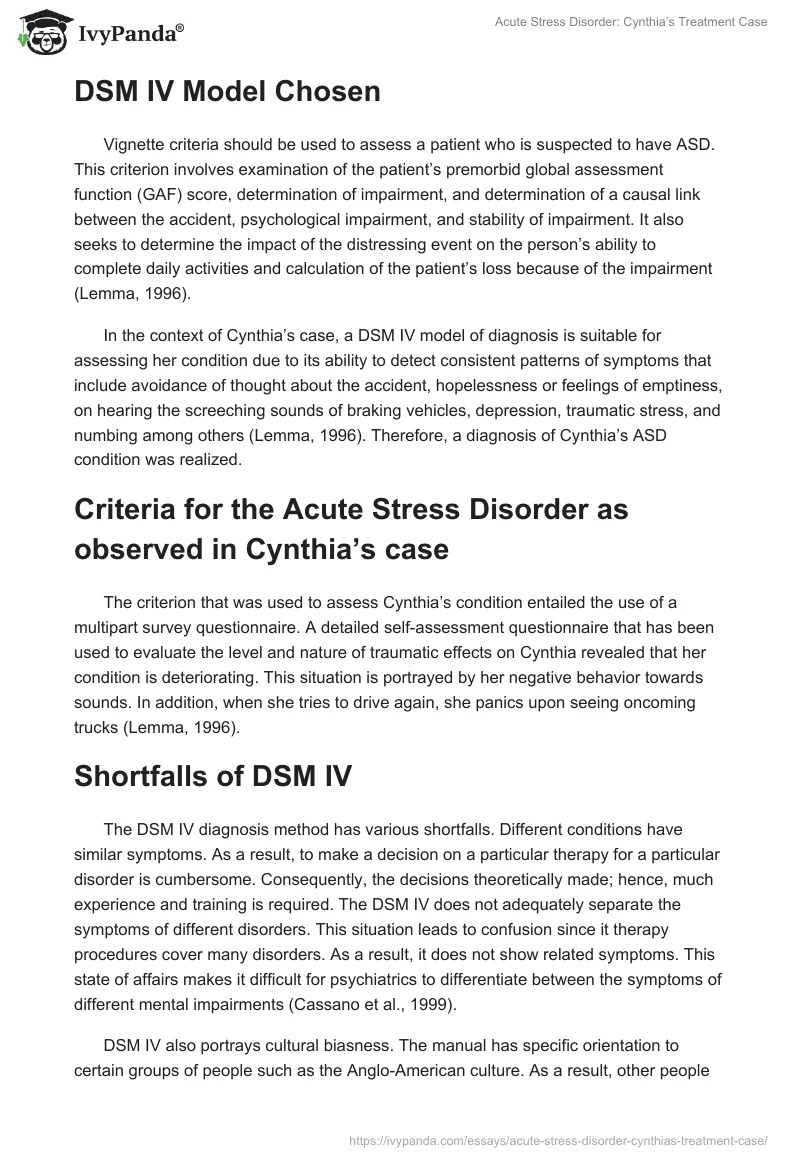 Acute Stress Disorder: Cynthia’s Treatment Case. Page 3