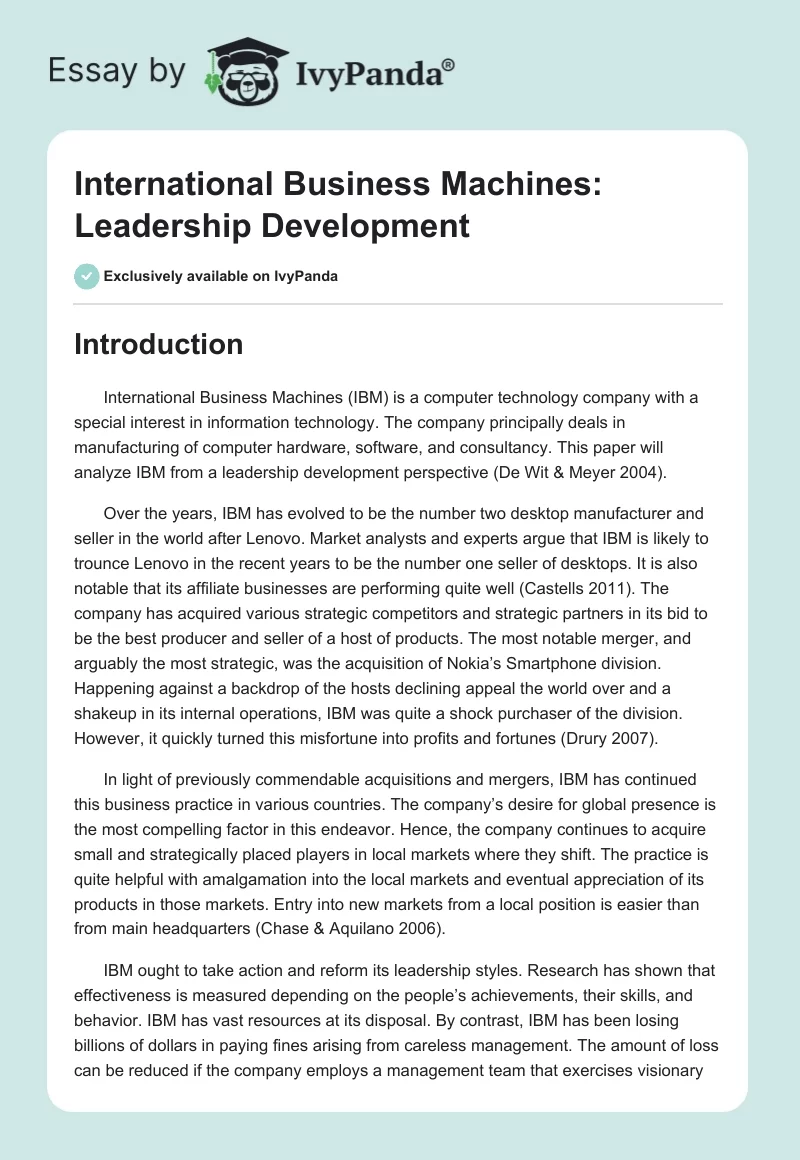 International Business Machines: Leadership Development. Page 1