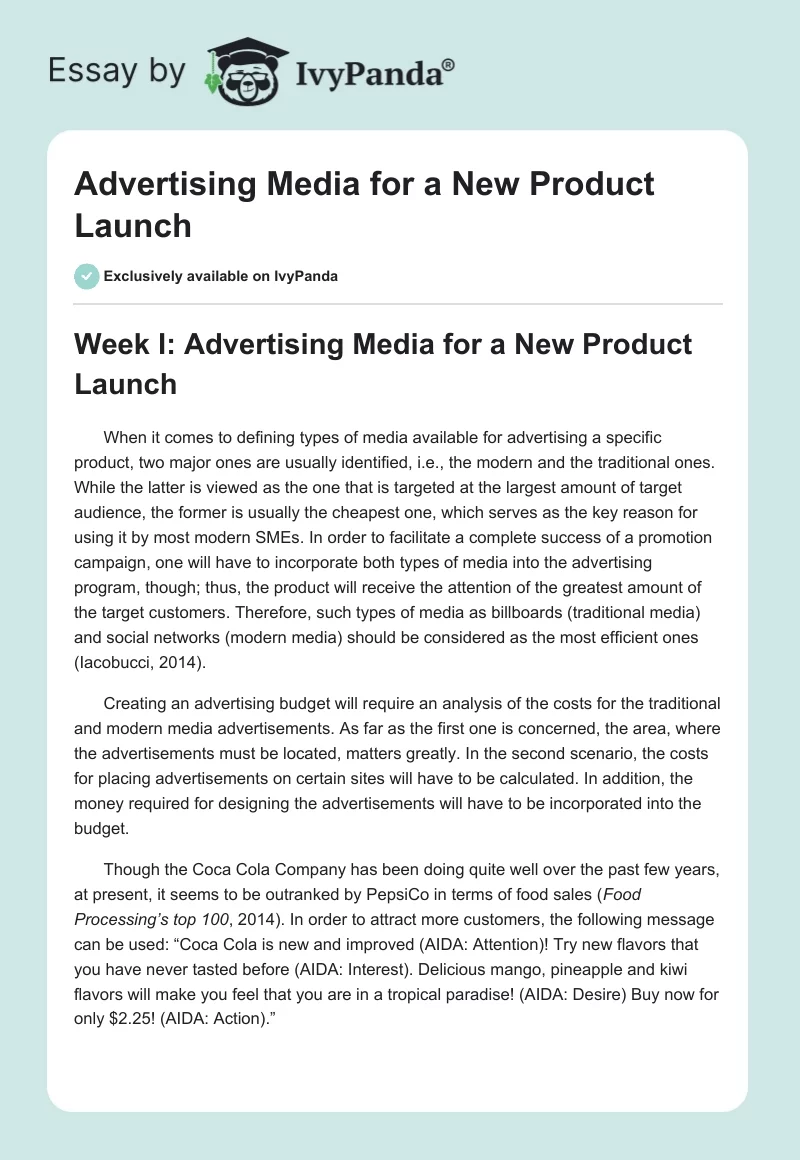 Advertising Media for a New Product Launch. Page 1
