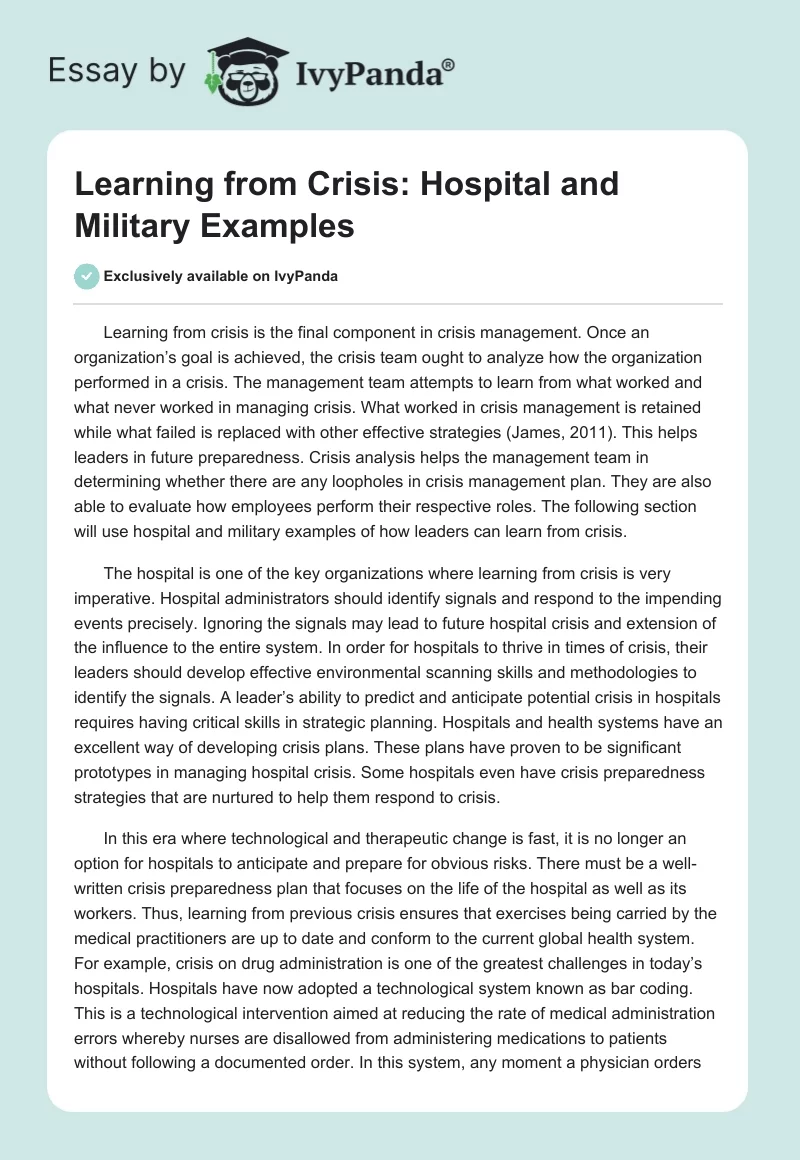 Learning From Crisis: Hospital and Military Examples. Page 1