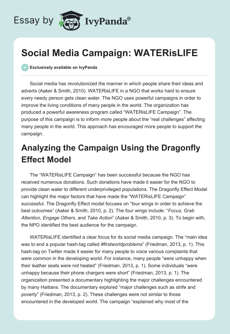 Social Media Campaign: WATERisLIFE. Page 1