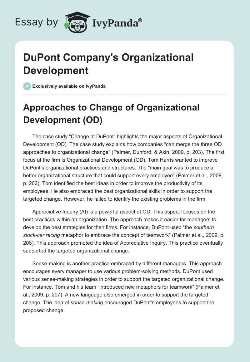 DuPont Company's Organizational Development. Page 1