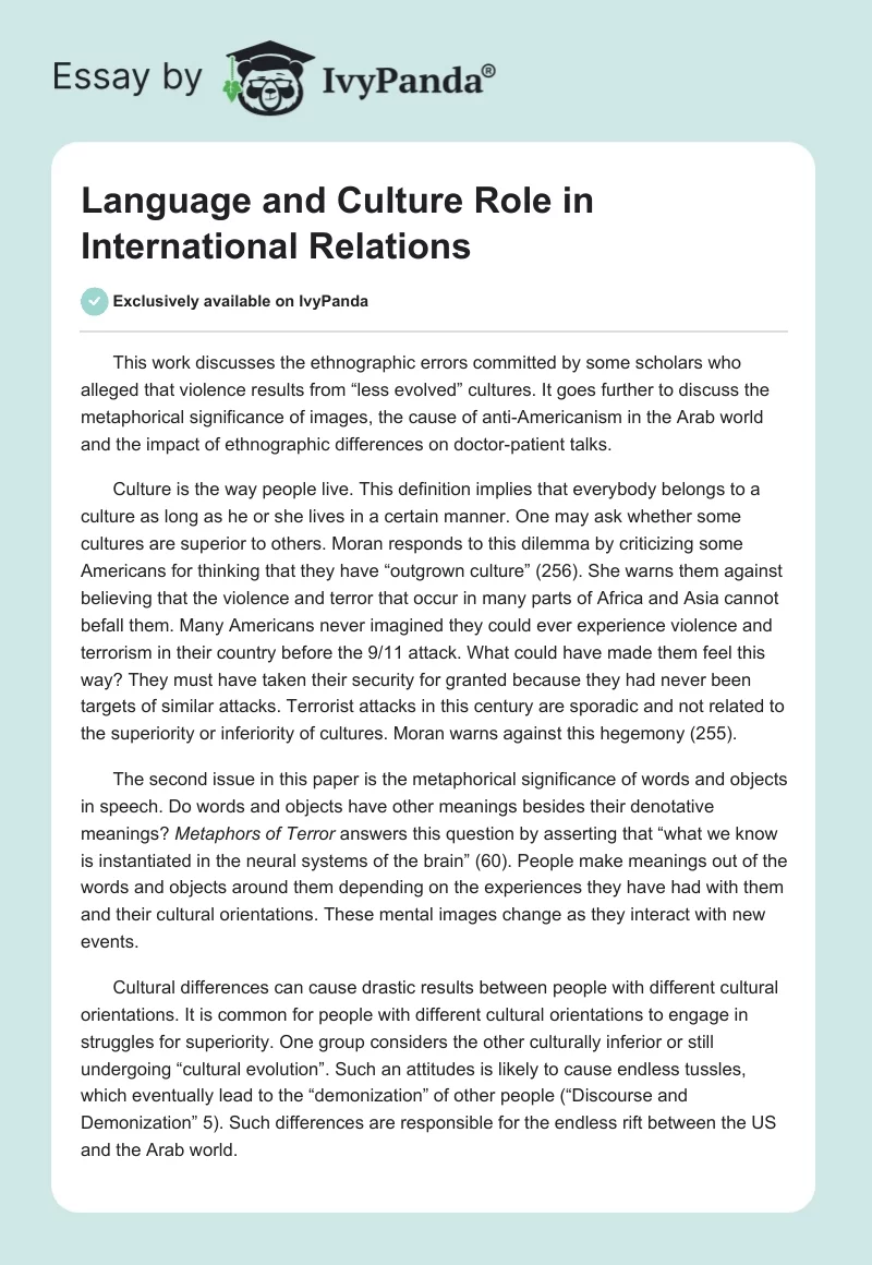 Language and Culture Role in International Relations. Page 1