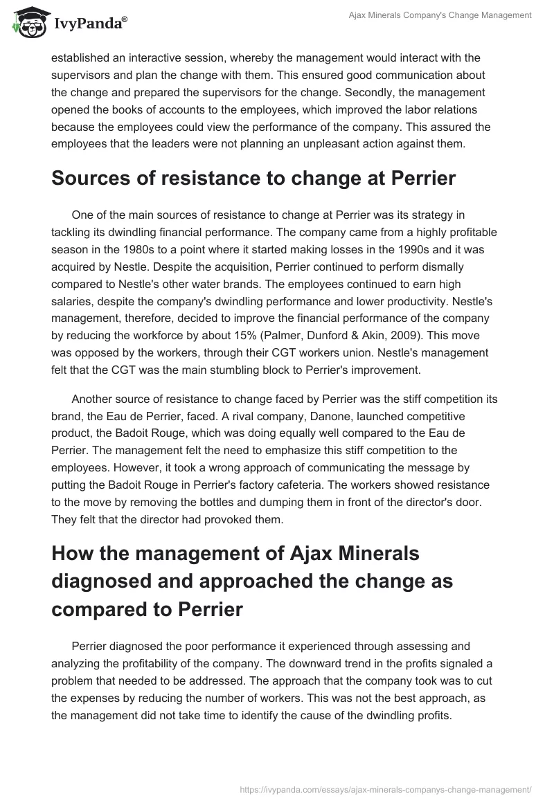 Ajax Minerals Company's Change Management. Page 2