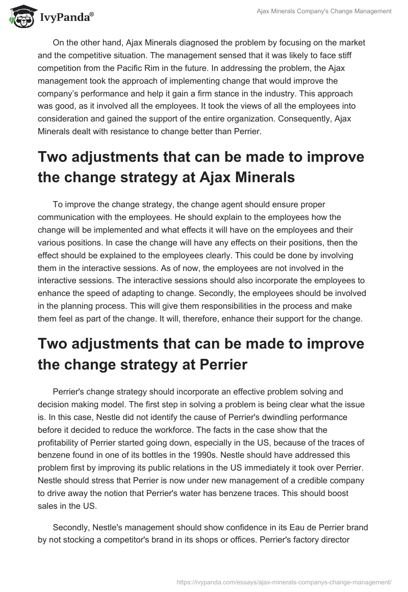 Ajax Minerals Company's Change Management. Page 3