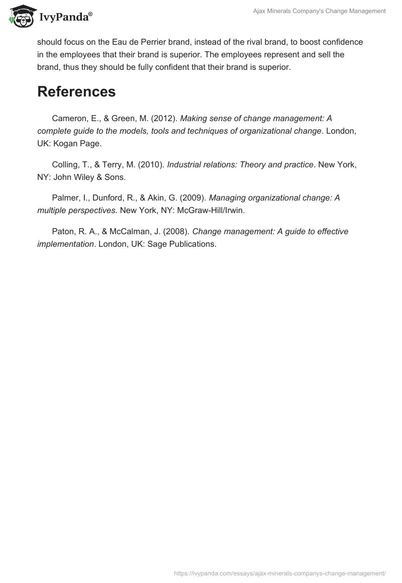 Ajax Minerals Company's Change Management. Page 4