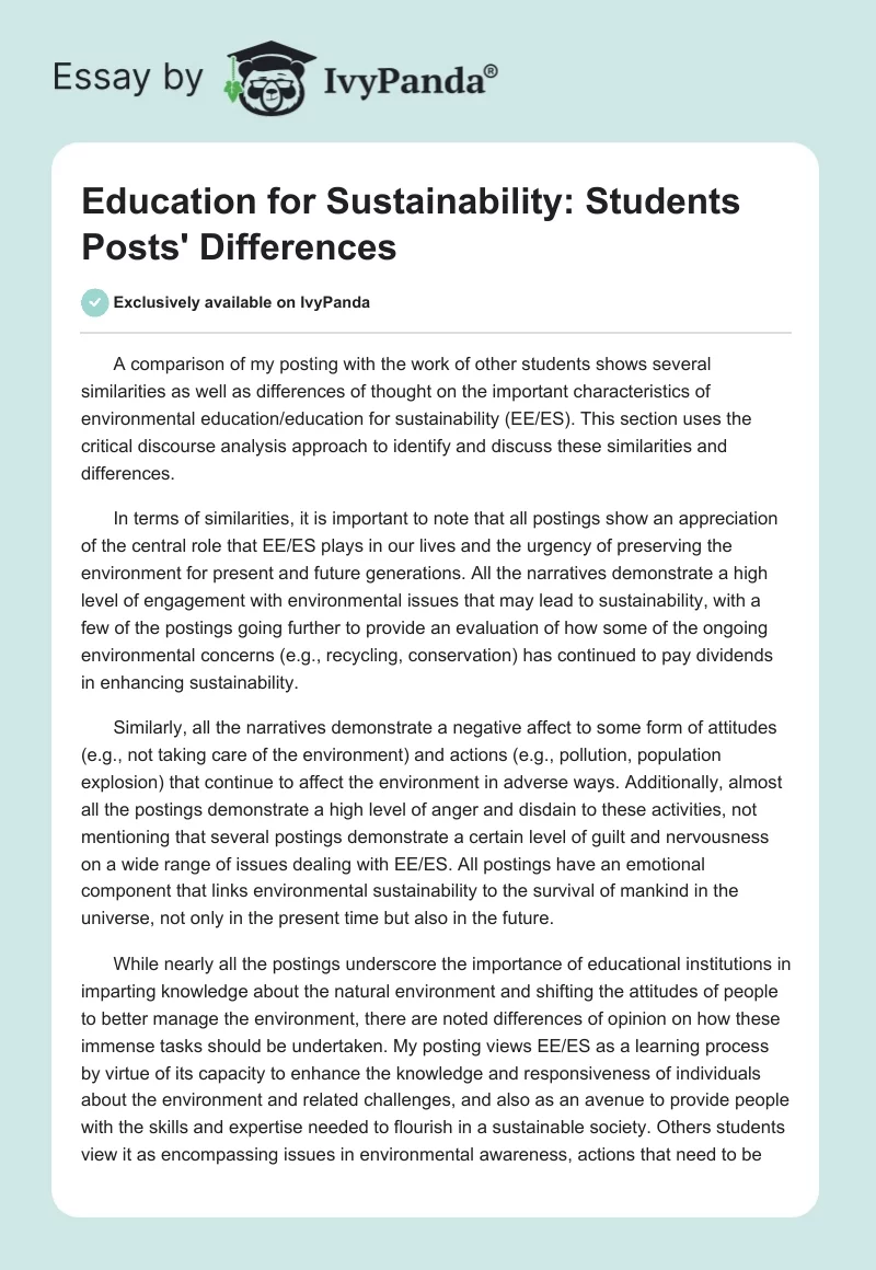 Education for Sustainability: Students Posts' Differences. Page 1
