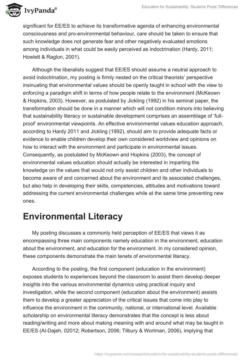 Education for Sustainability: Students Posts' Differences. Page 4