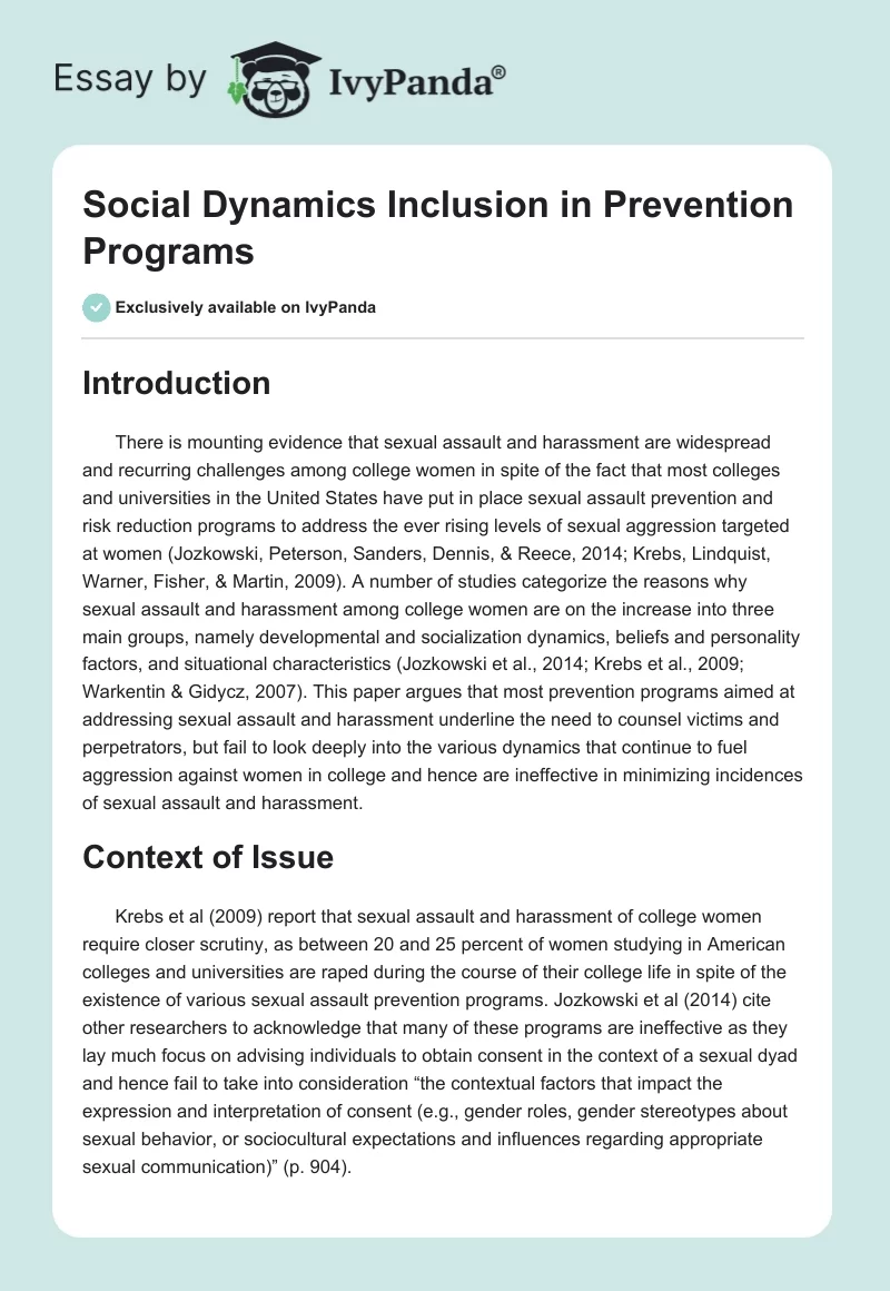 Social Dynamics Inclusion in Prevention Programs. Page 1
