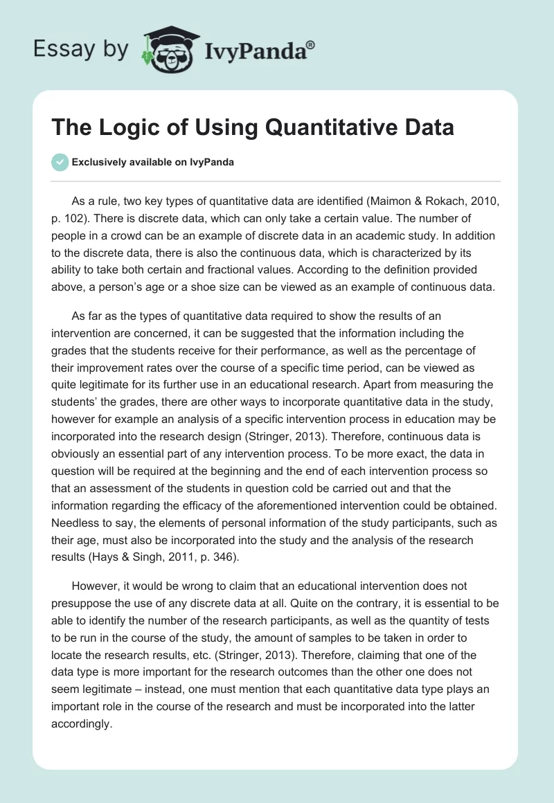 The Logic of Using Quantitative Data. Page 1