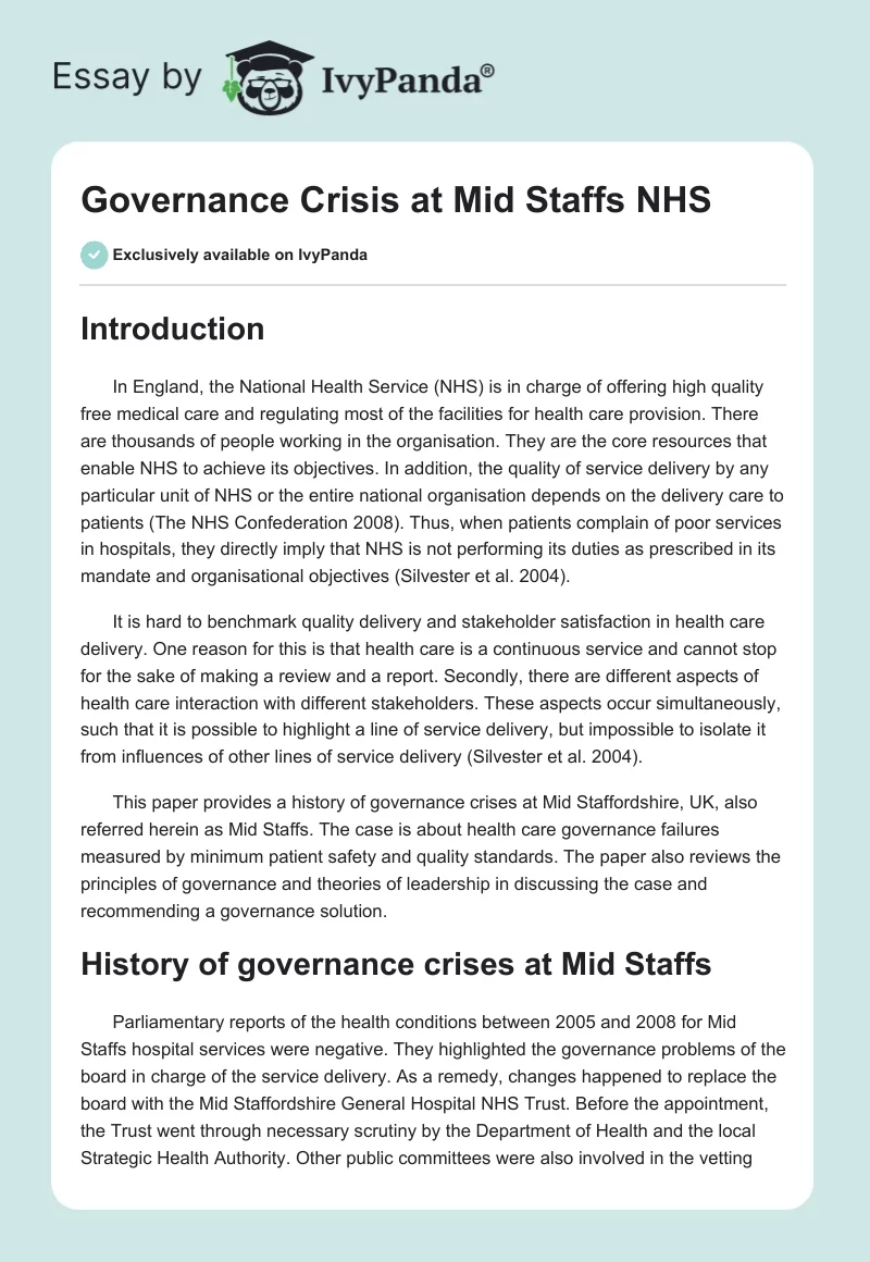 Governance Crisis at Mid Staffs NHS. Page 1