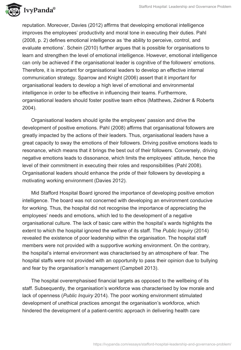 Stafford Hospital: Leadership and Governance Problem. Page 5