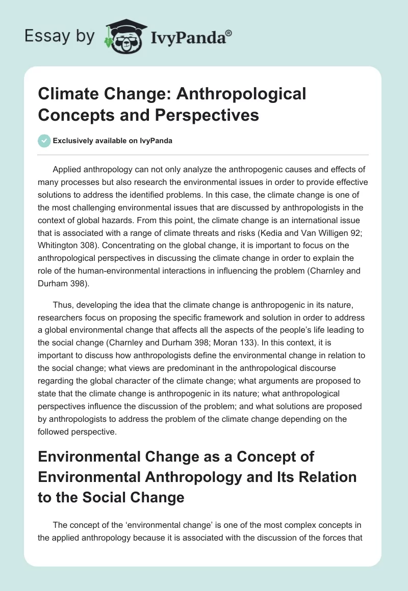 Climate Change: Anthropological Concepts and Perspectives. Page 1