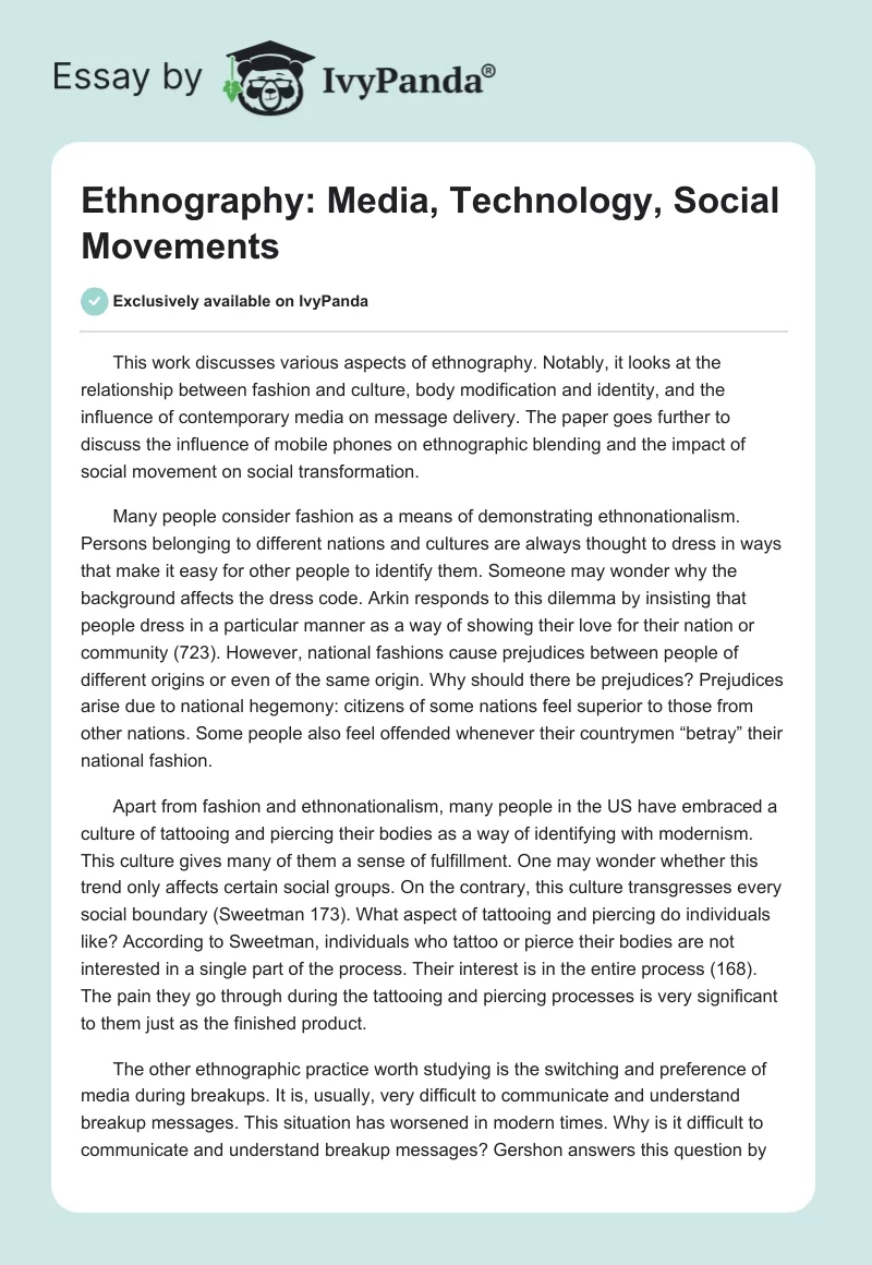 Ethnography: Media, Technology, Social Movements. Page 1