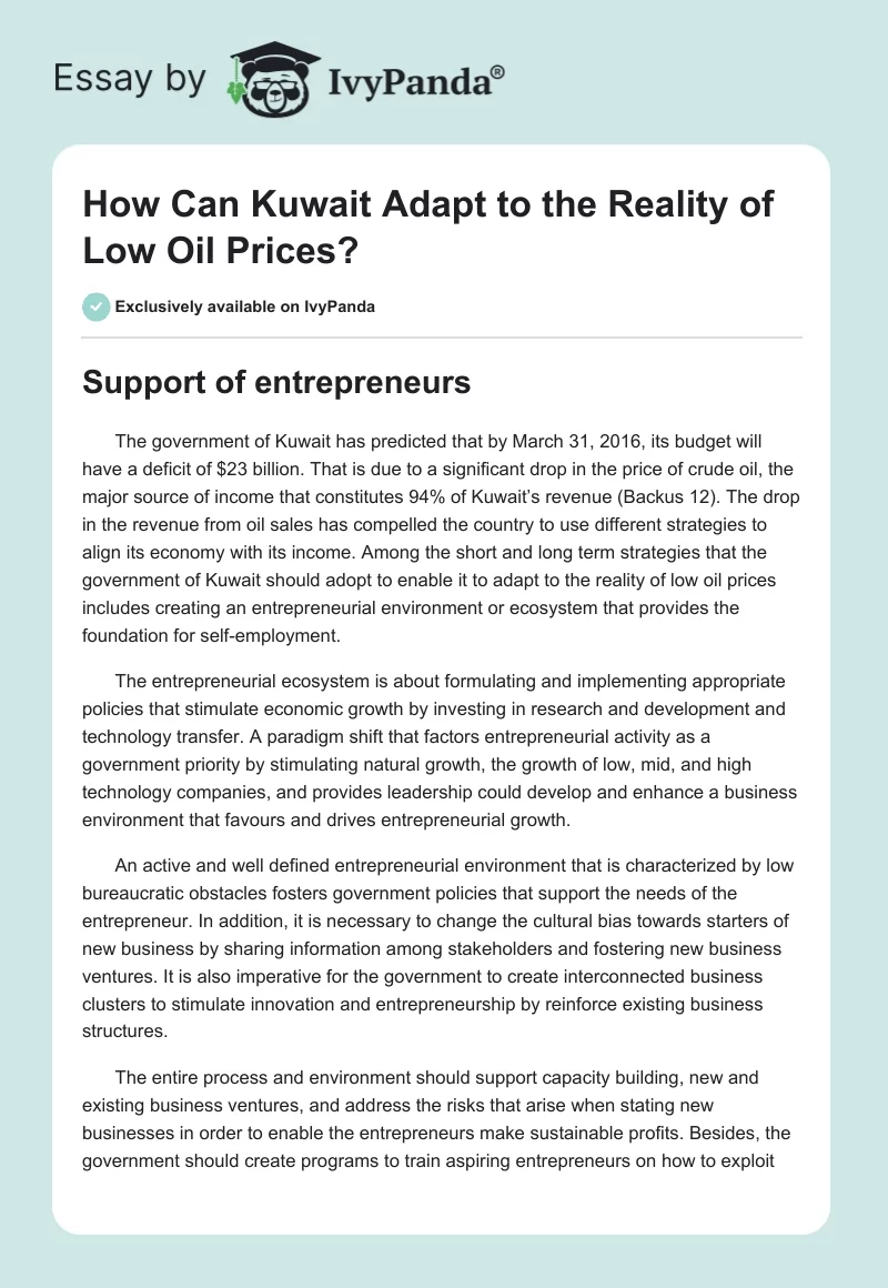 How Can Kuwait Adapt to the Reality of Low Oil Prices?. Page 1