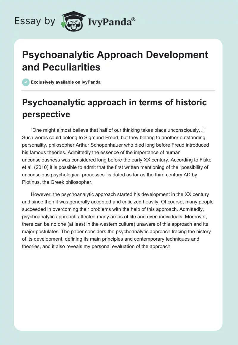 Psychoanalytic Approach Development and Peculiarities. Page 1