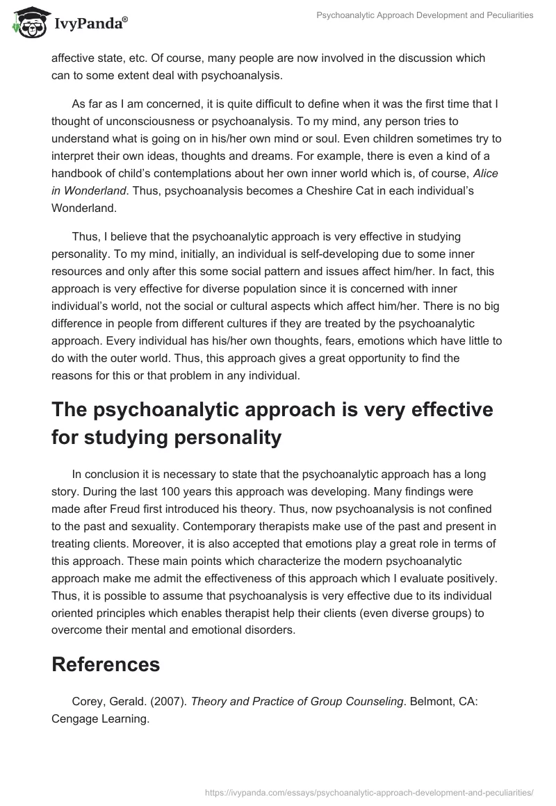 Psychoanalytic Approach Development and Peculiarities. Page 5