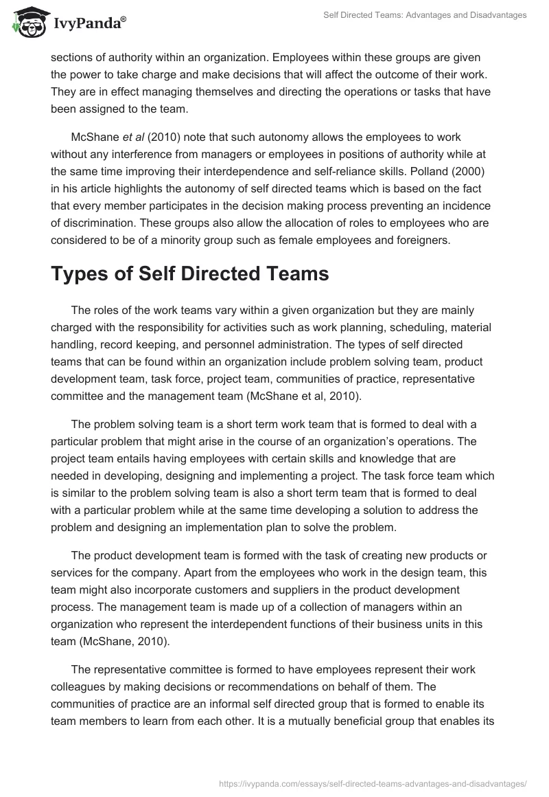 Self Directed Teams: Advantages and Disadvantages. Page 2