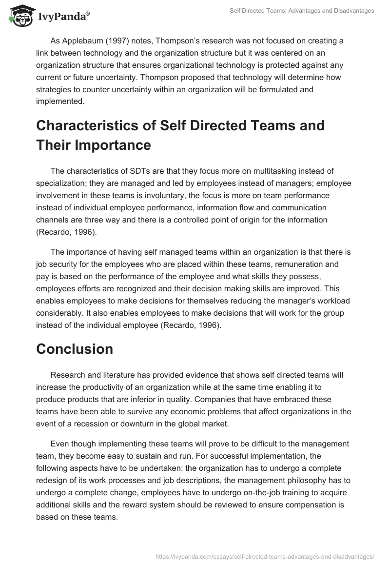 Self Directed Teams: Advantages and Disadvantages. Page 5