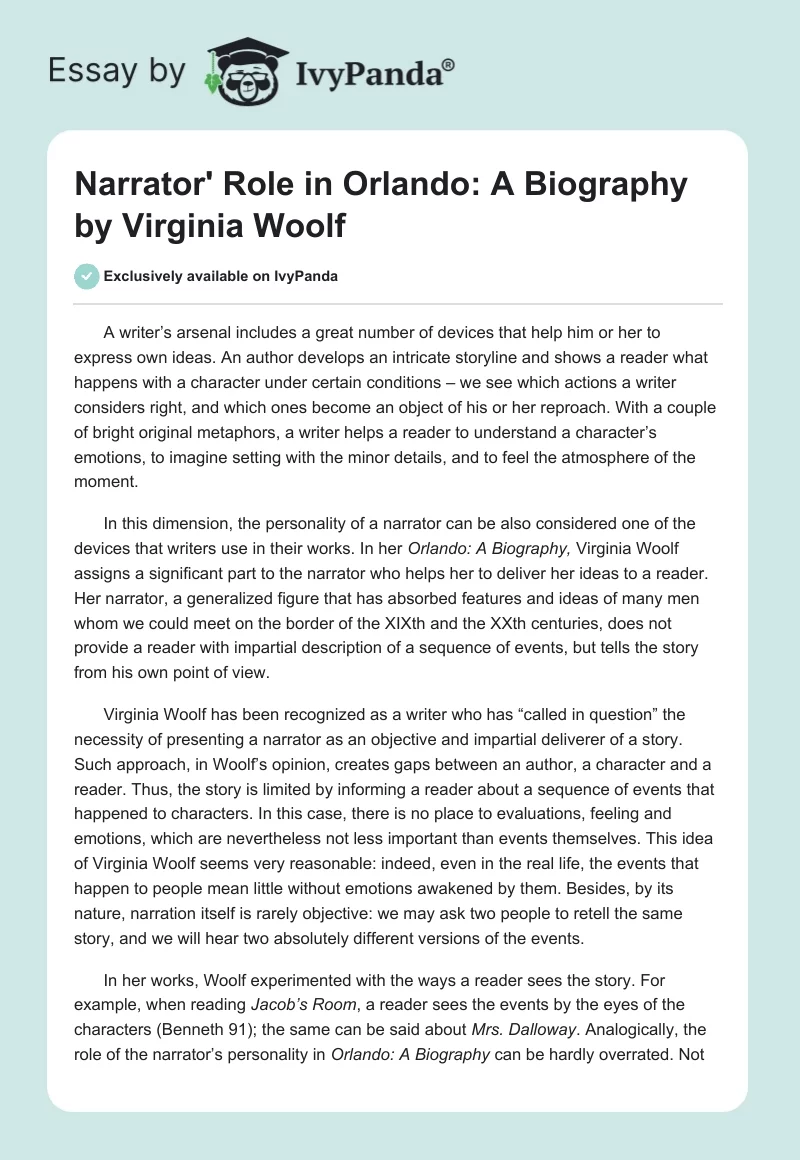 Narrator' Role in "Orlando: A Biography" by Virginia Woolf. Page 1