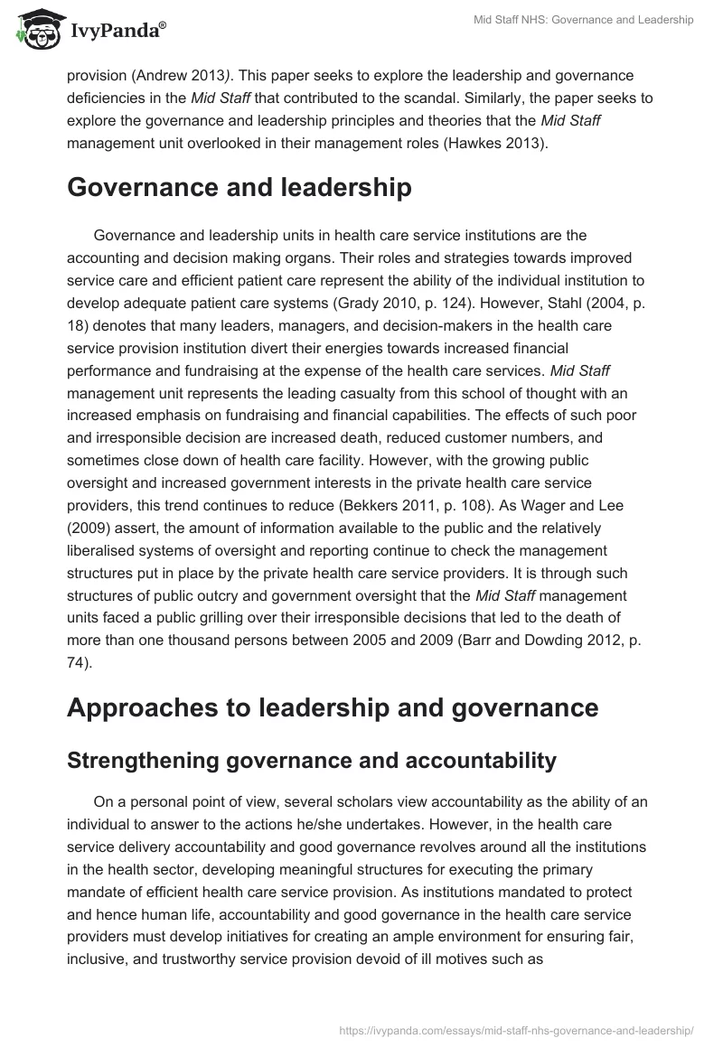 Mid Staff NHS: Governance and Leadership. Page 2