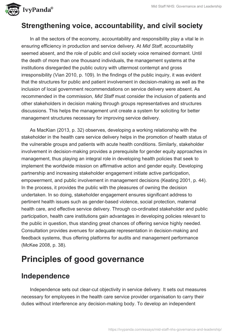Mid Staff NHS: Governance and Leadership. Page 5