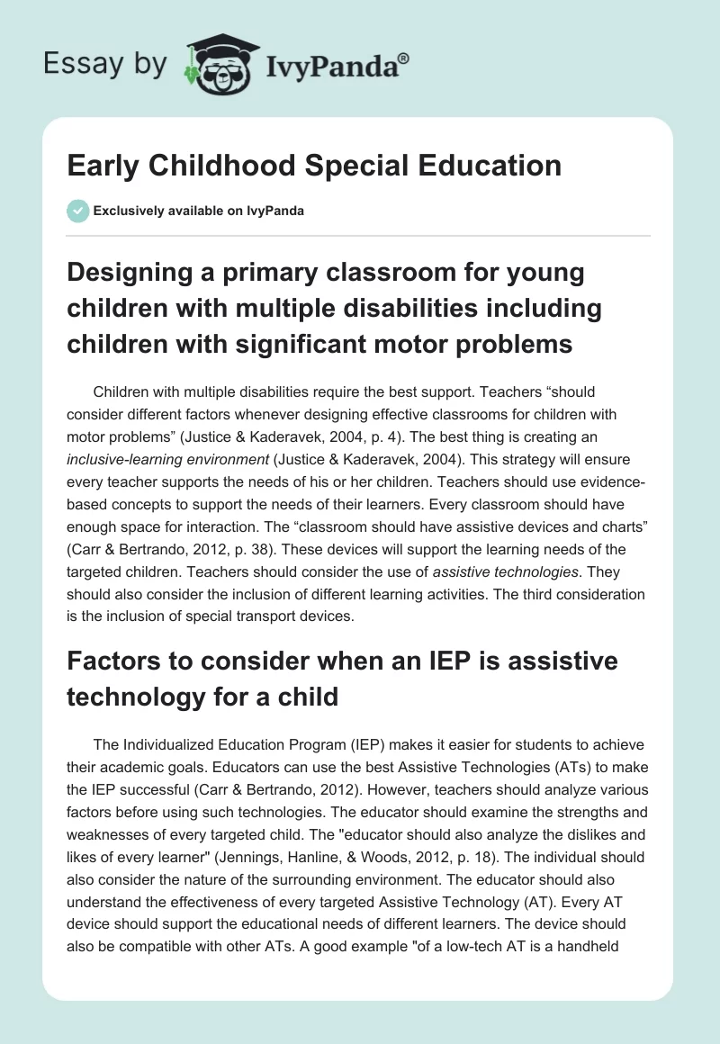 Early Childhood Special Education. Page 1