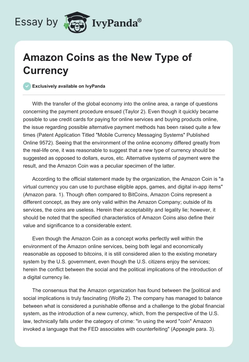 Amazon Coins as the New Type of Currency. Page 1