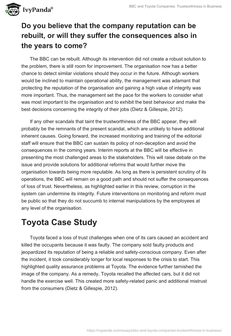 BBC and Toyota Companies: Trustworthiness in Business. Page 4