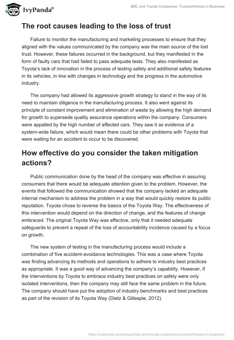 BBC and Toyota Companies: Trustworthiness in Business. Page 5