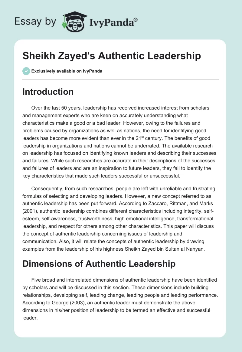 Sheikh Zayed's Authentic Leadership. Page 1