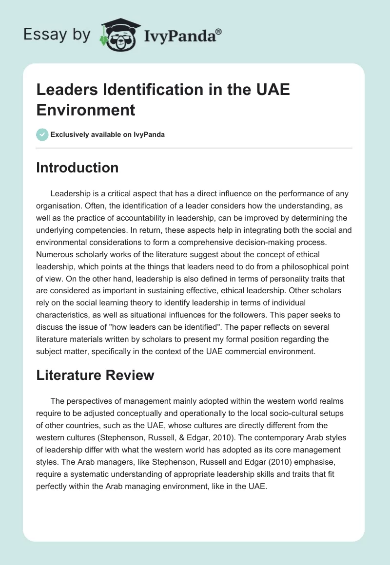 Leaders Identification in the UAE Environment. Page 1