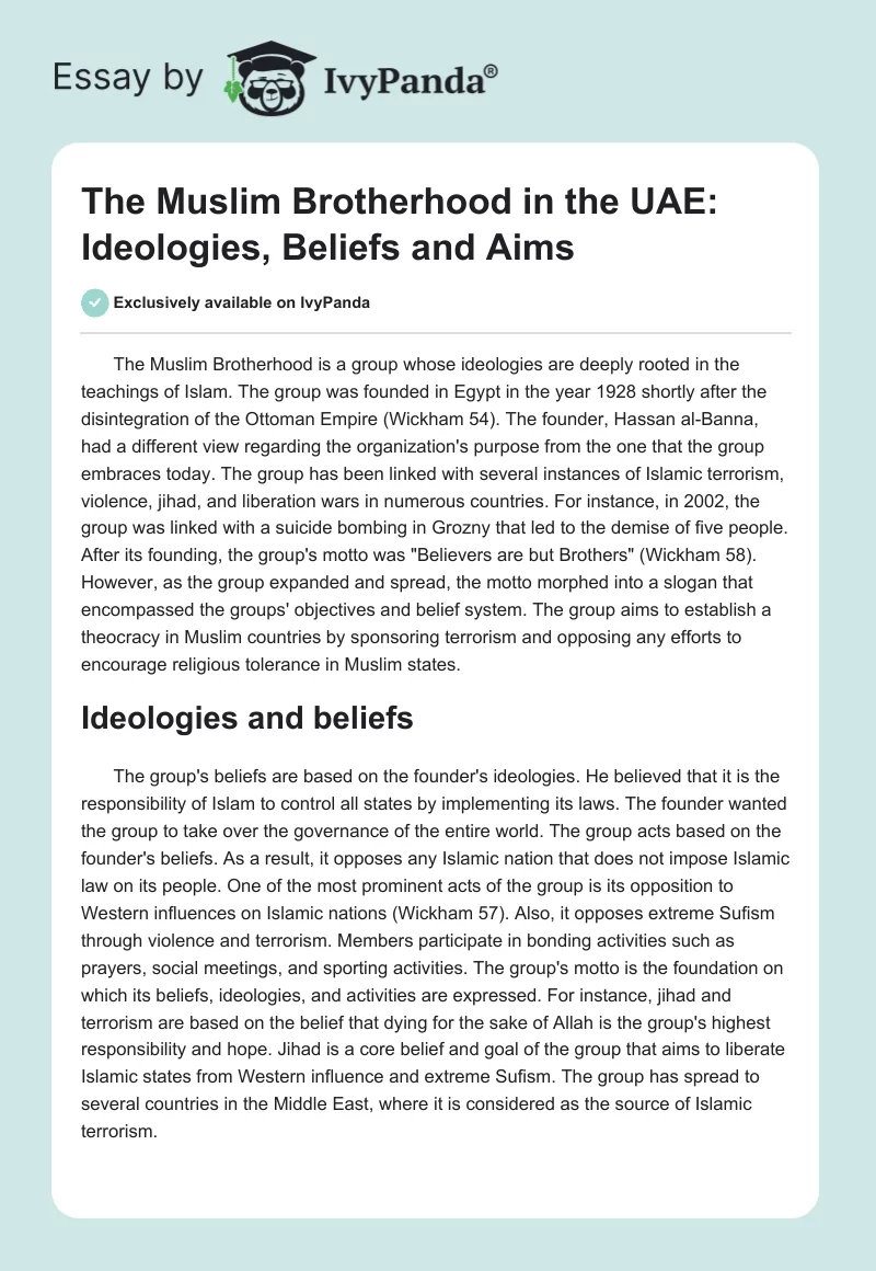 The Muslim Brotherhood in the UAE: Ideologies, Beliefs and Aims. Page 1