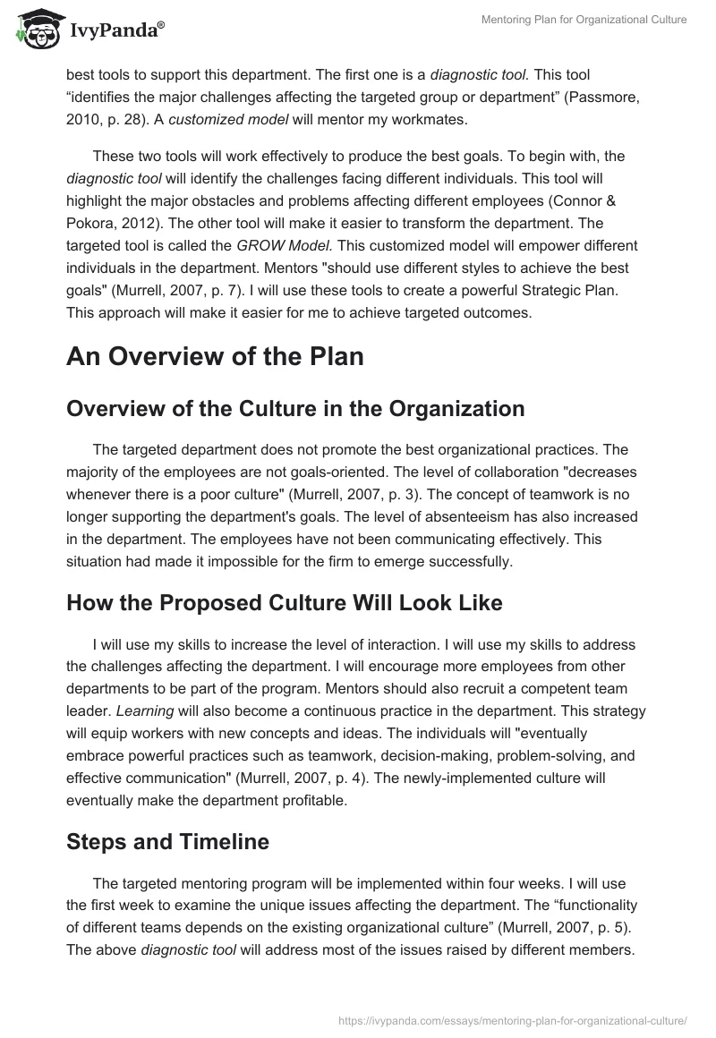 Mentoring Plan for Organizational Culture. Page 2