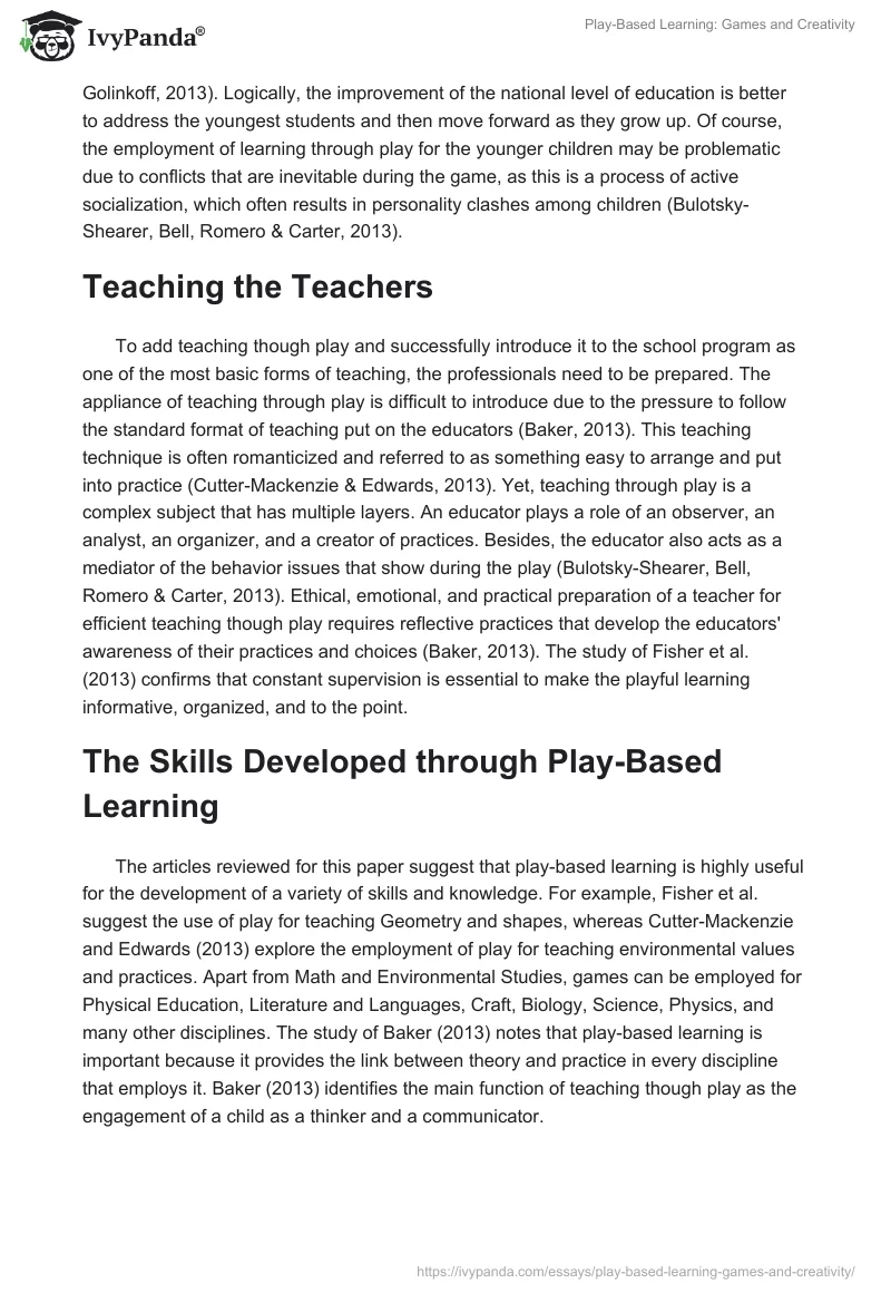 Play-Based Learning: Games and Creativity. Page 2