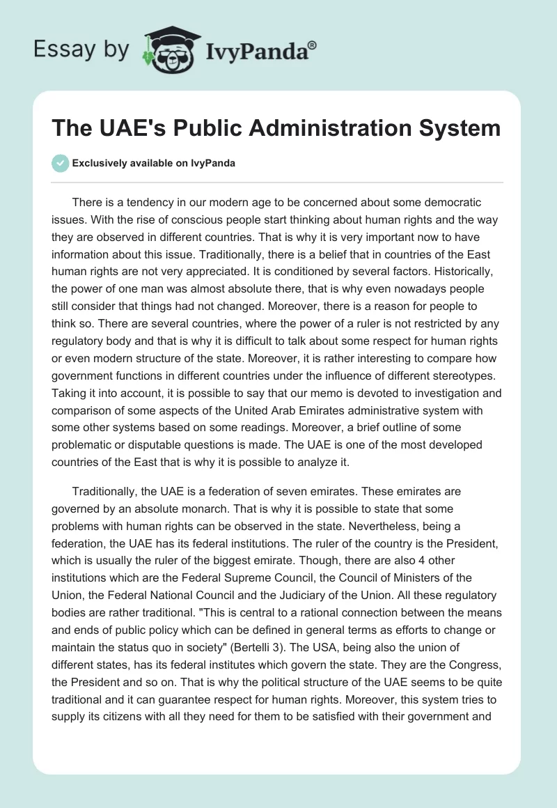 The UAE's Public Administration System. Page 1
