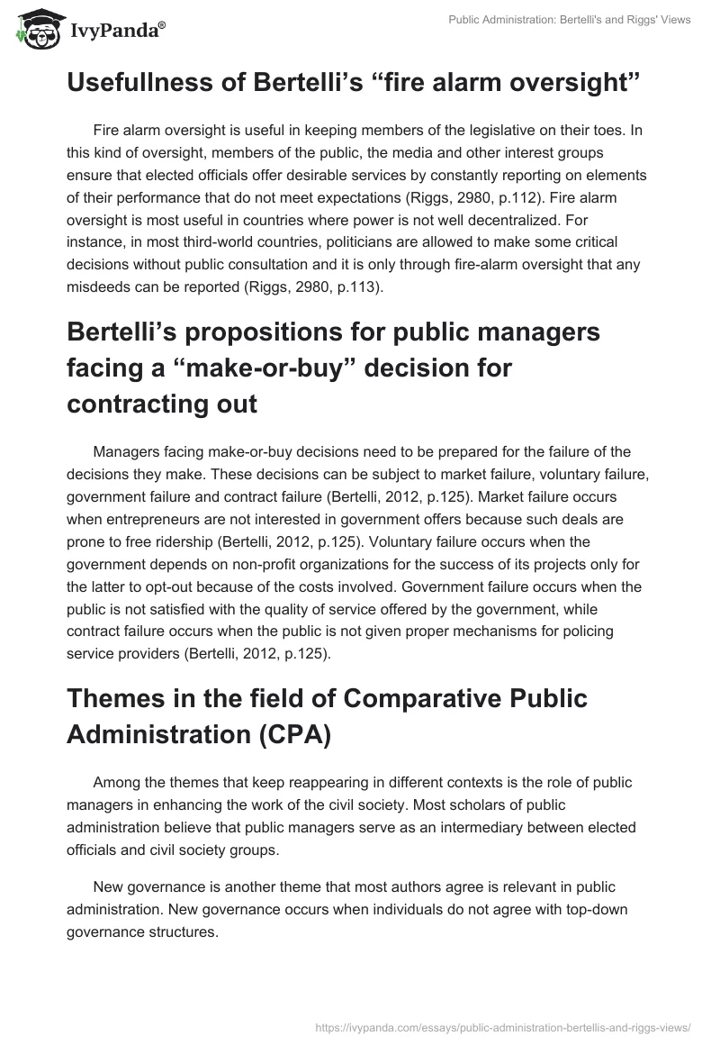 Public Administration: Bertelli's and Riggs' Views. Page 2