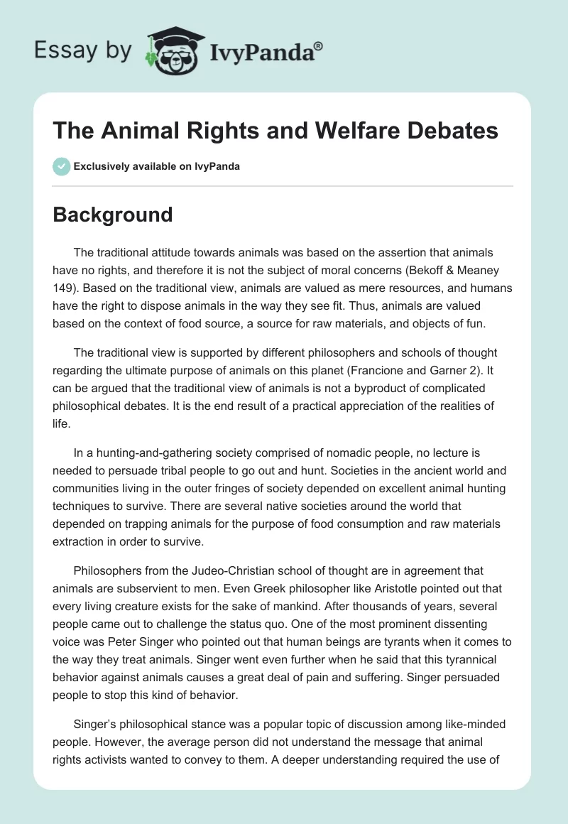 The Animal Rights and Welfare Debates. Page 1